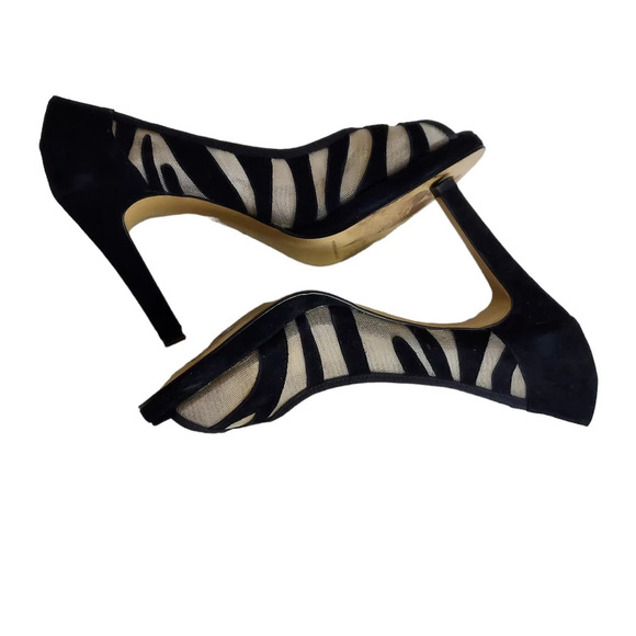 Beverly Feldman Honey2 Black Suede and Mesh Peep Toe Heel - Picture 10 of 16